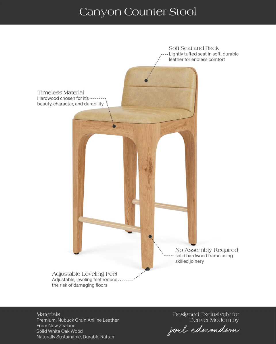 Sunflower Leather Seat / White Oak Frame / Counter (27" Height)
