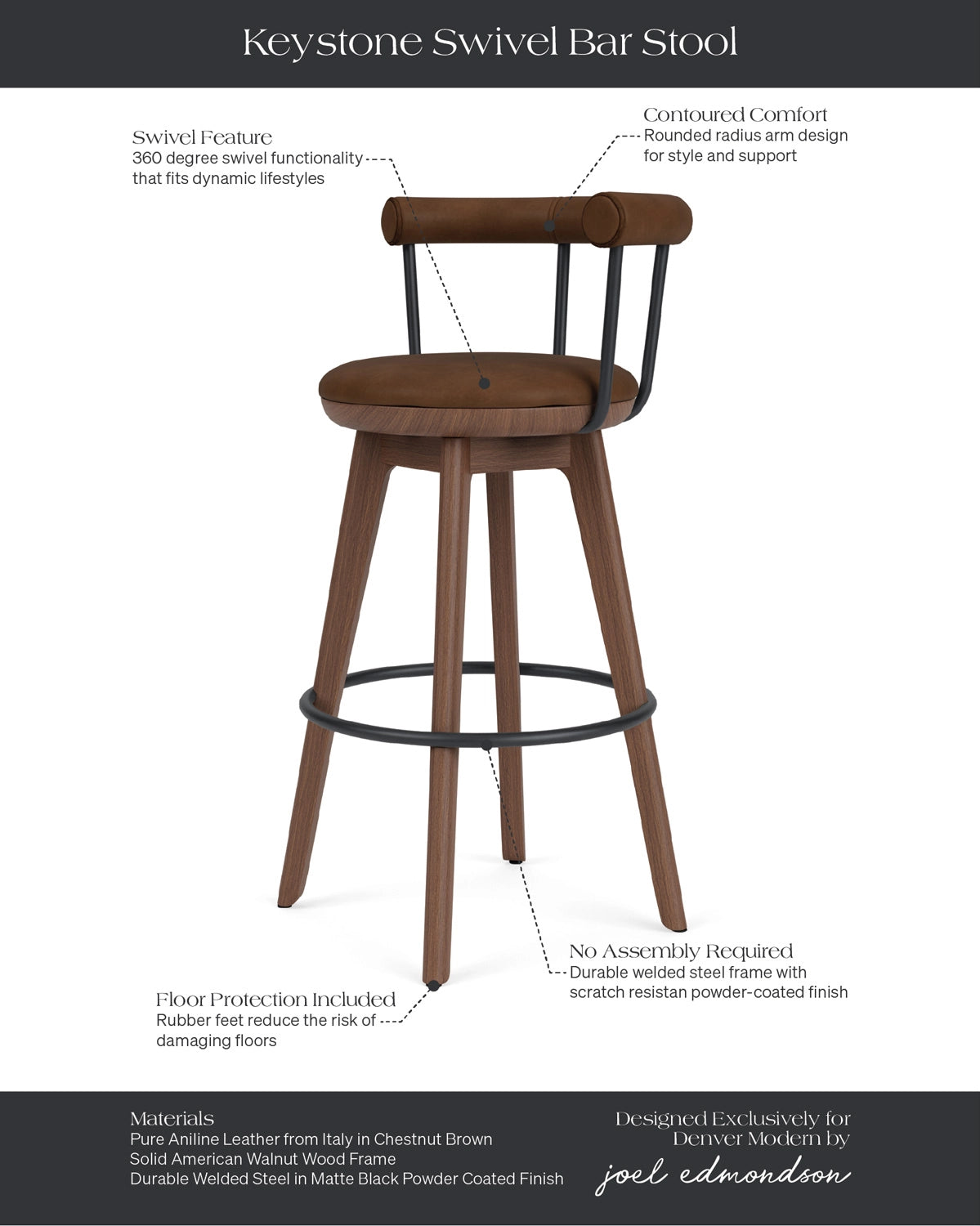 Chestnut Brown Leather / Walnut / Bar (31" Height)