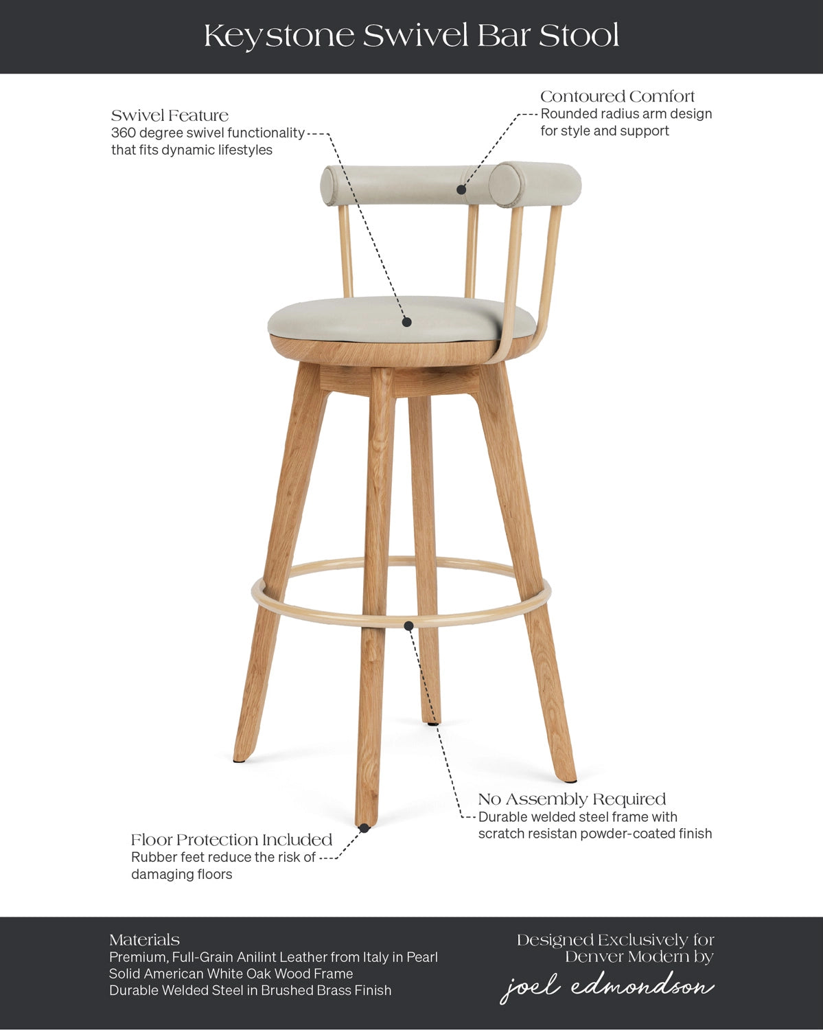 Pearl Leather / White Oak / Bar (31" Height)