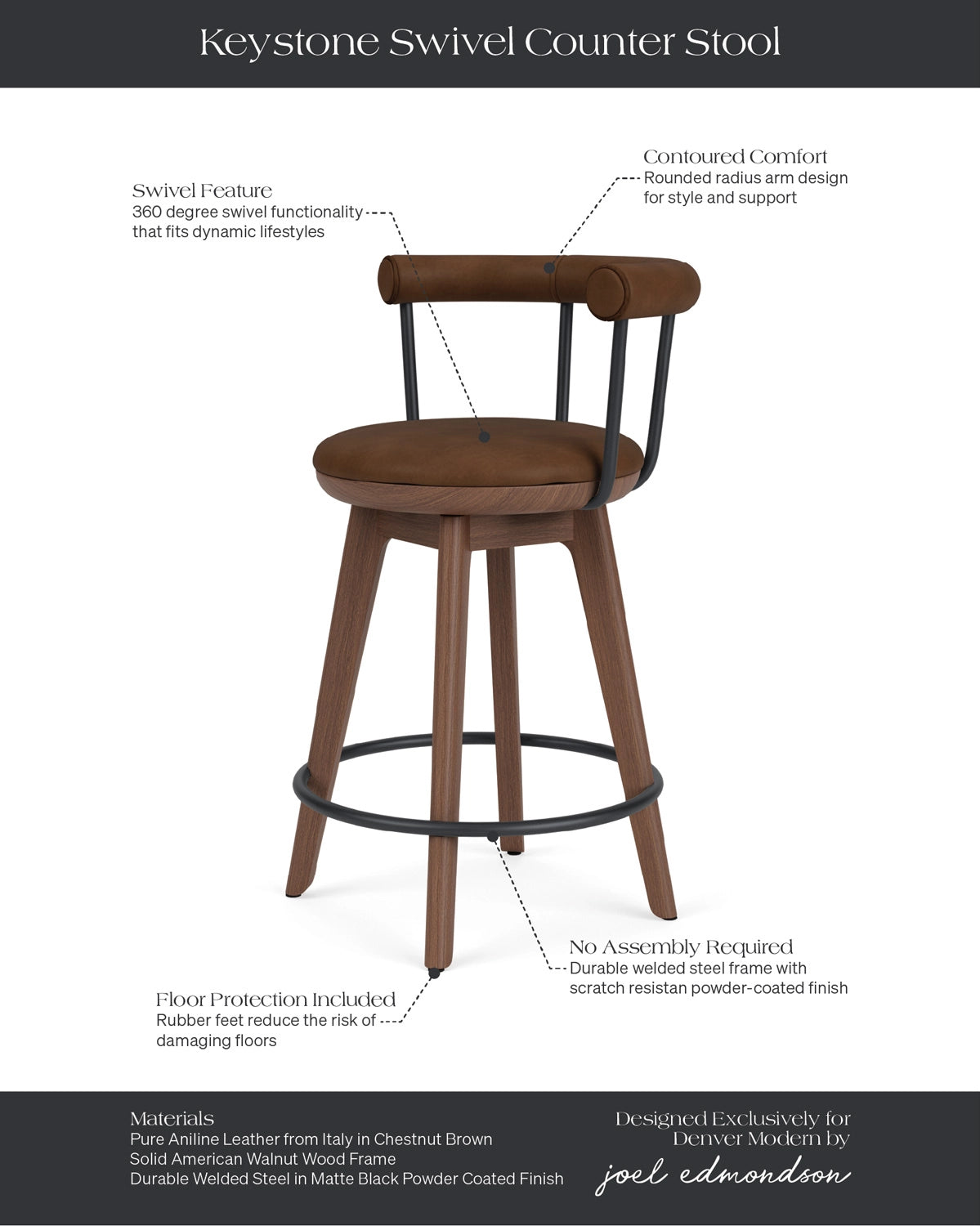 Chestnut Brown Leather / Walnut / Counter (25.5" Height)