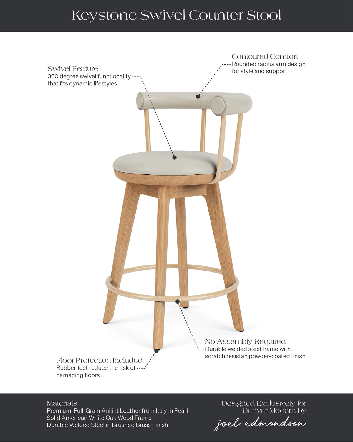 Pearl Leather / White Oak / Counter (25.5" Height)