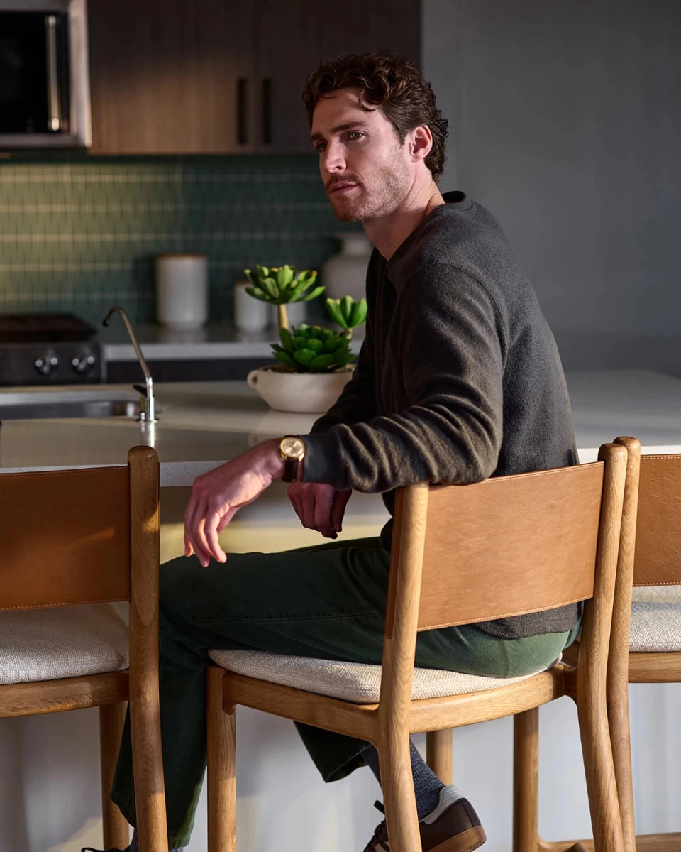 Oat Woven Seat / Saddle Leather Back / White Oak Frame / Counter (26" Height)