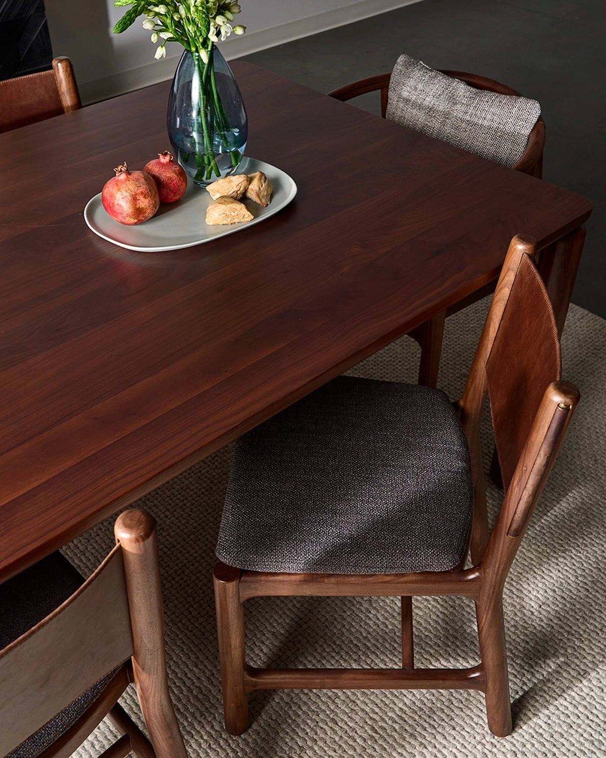 Ember Grey Seat / Maple Brown Leather Back / Walnut Frame