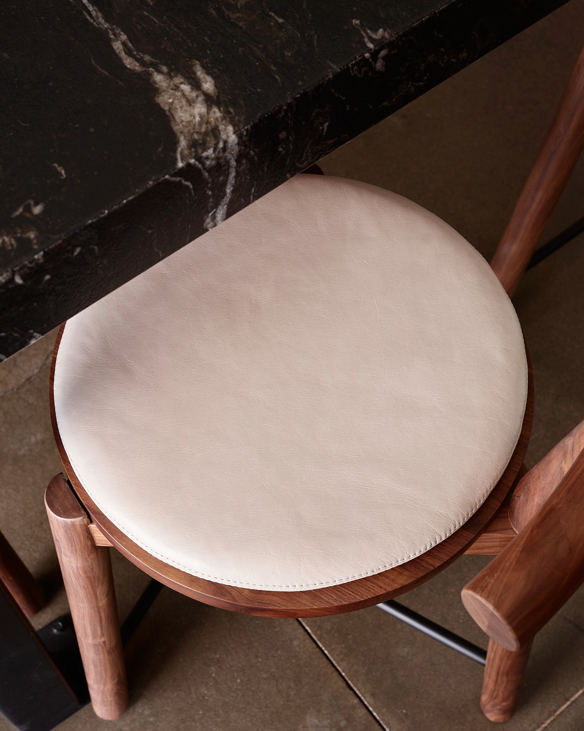 Walnut Frame / Pearl Leather Cushion