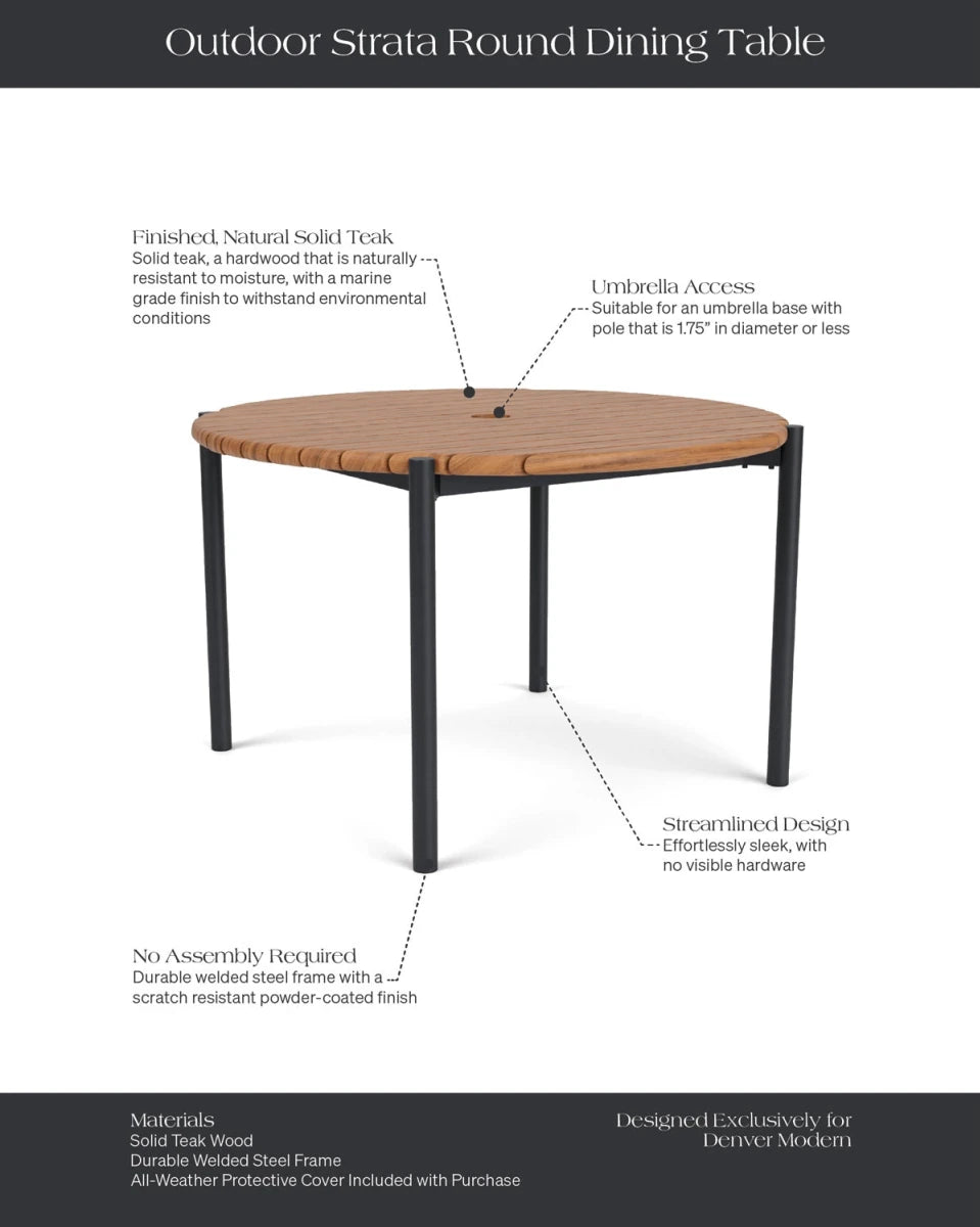 Teak / 48" round | Seats 4