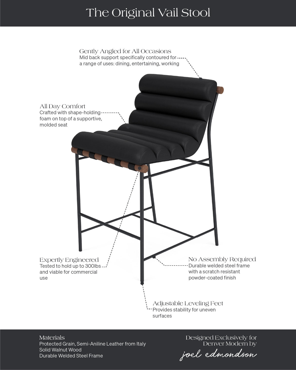 Black Leather / Walnut / Counter (24" Height)