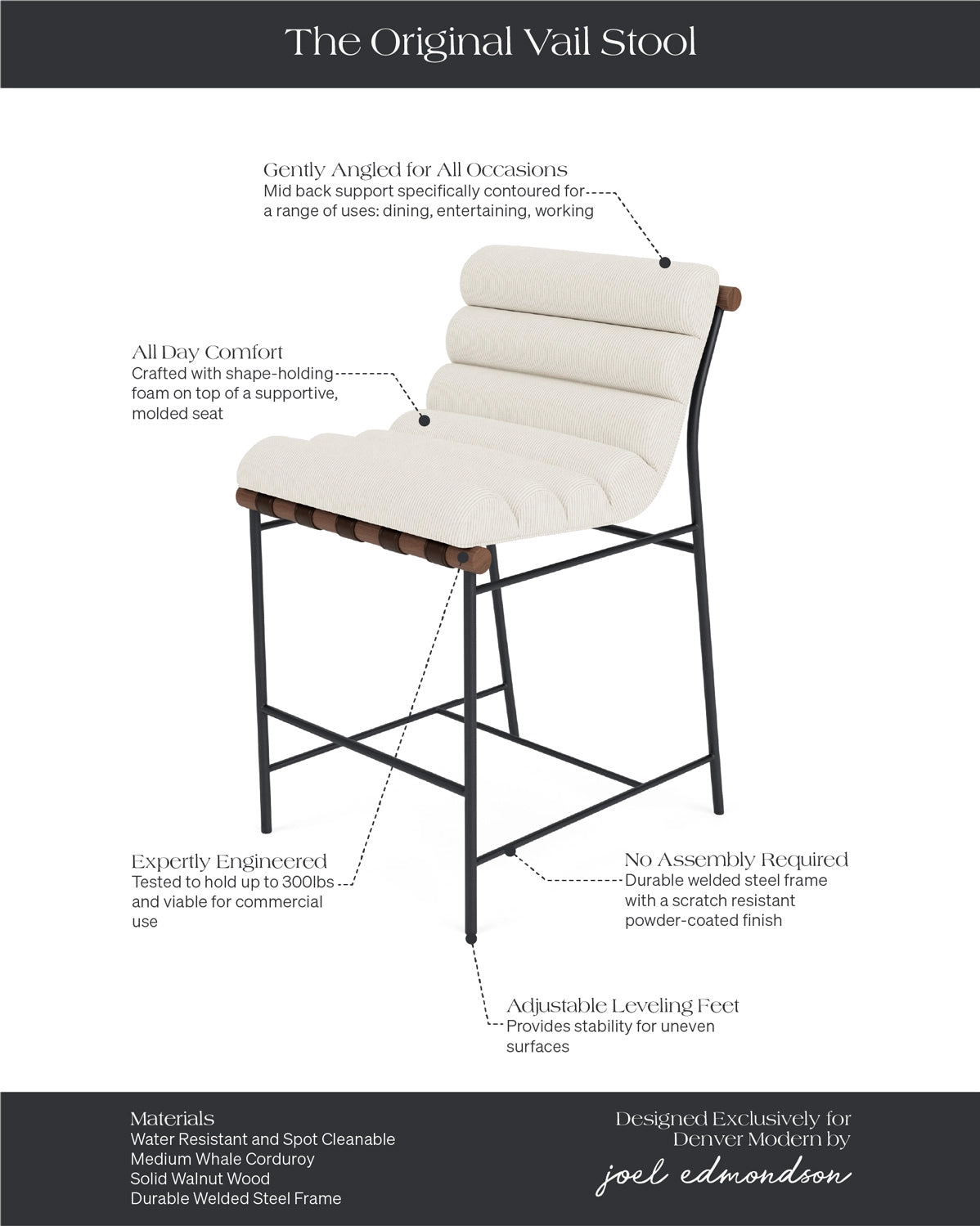 Cream Corduroy / Walnut / Counter (24" Height)