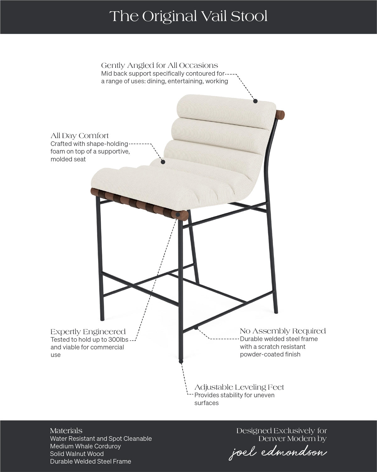 Cream Corduroy / Walnut / Counter (24" Height)