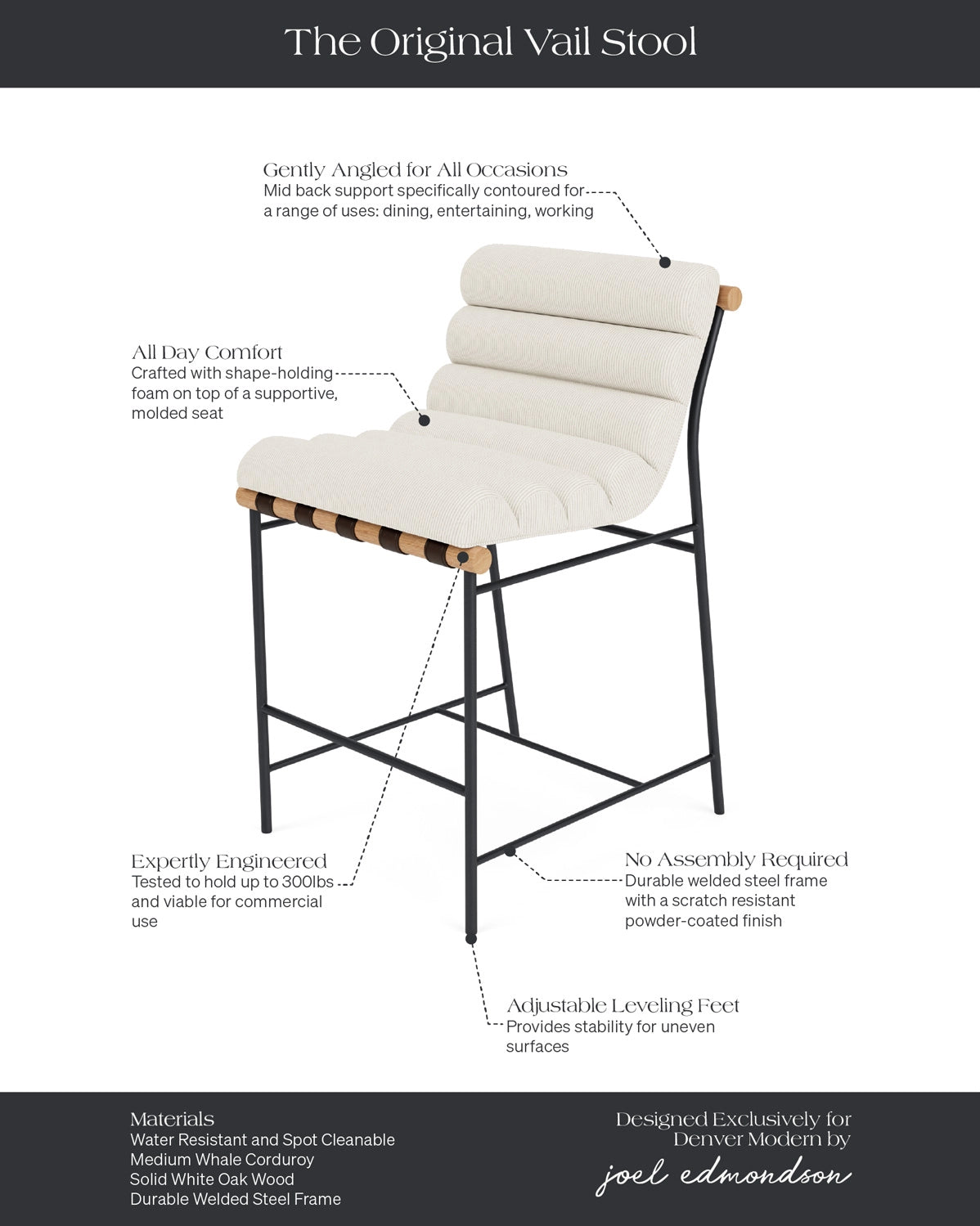 Cream Corduroy / White Oak / Counter (24" Height)