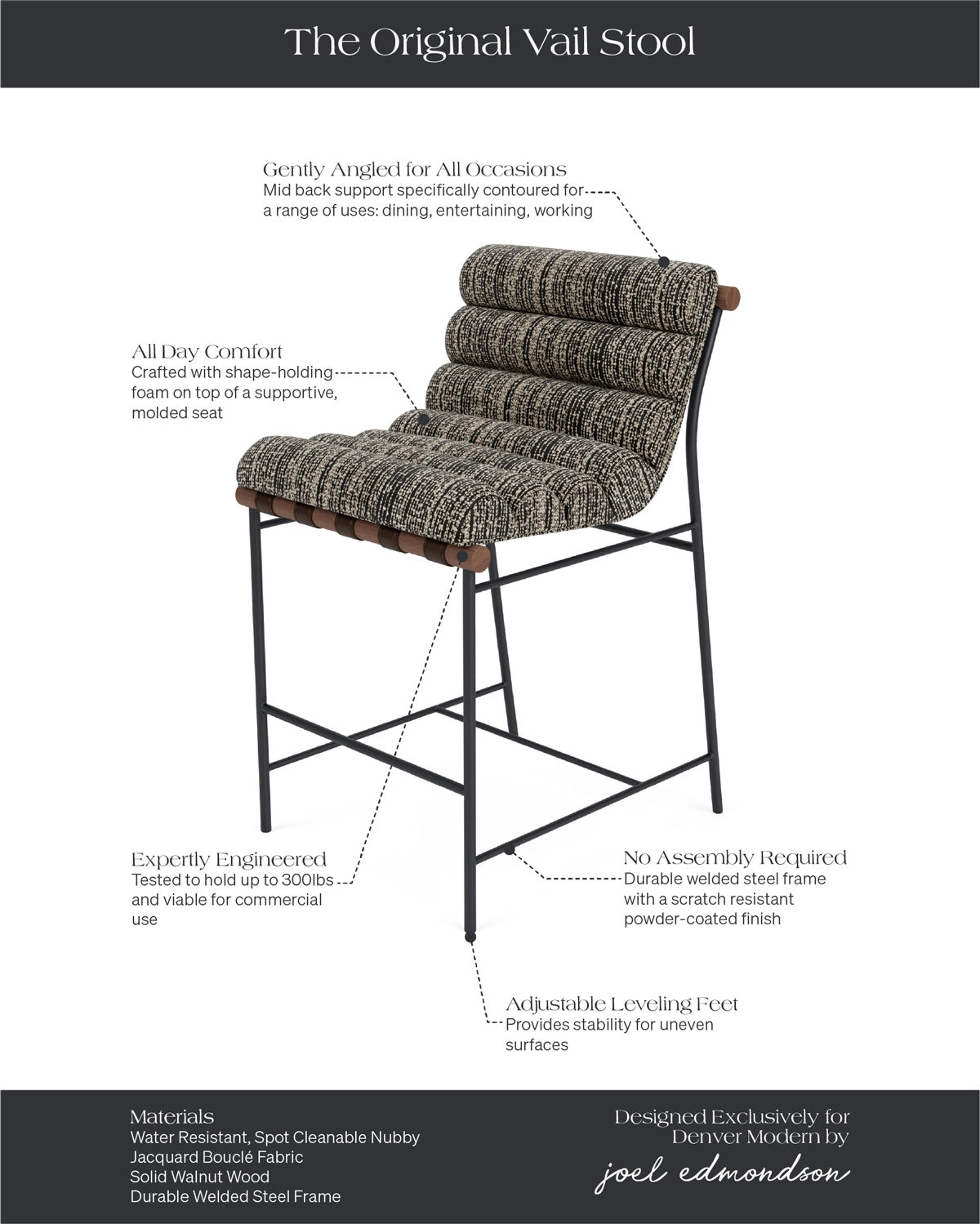 Espresso Boucle / Walnut / Counter (24" Height)