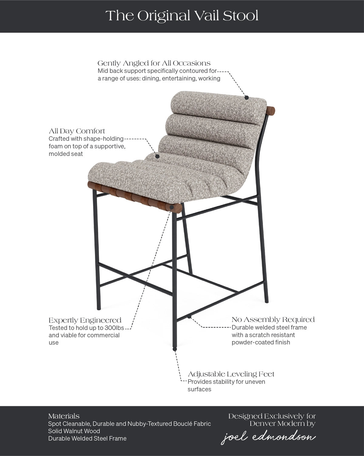 Stone Boucle / Walnut / Counter (24" Height)