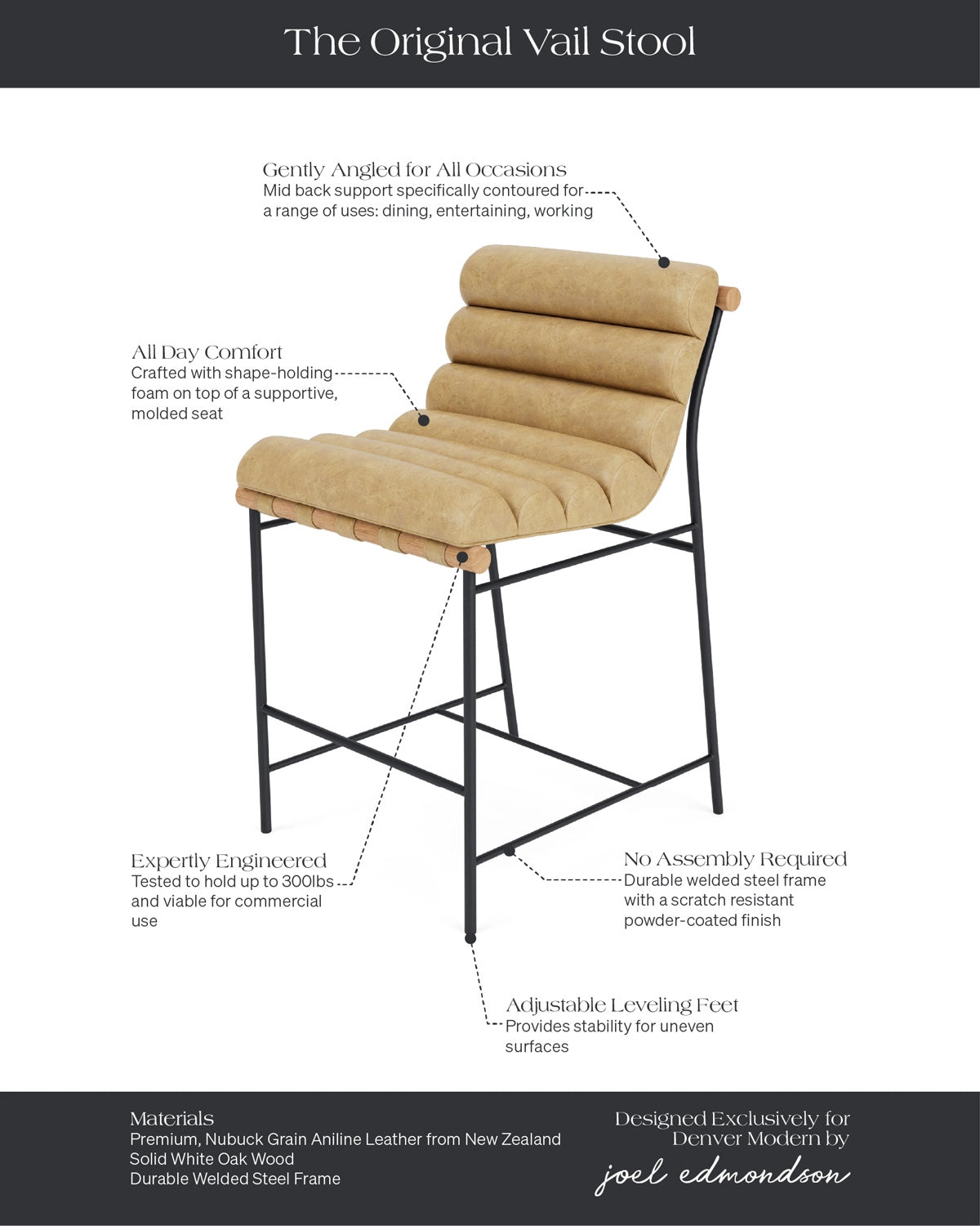 Sunflower Leather / White Oak / Counter (24" Height)