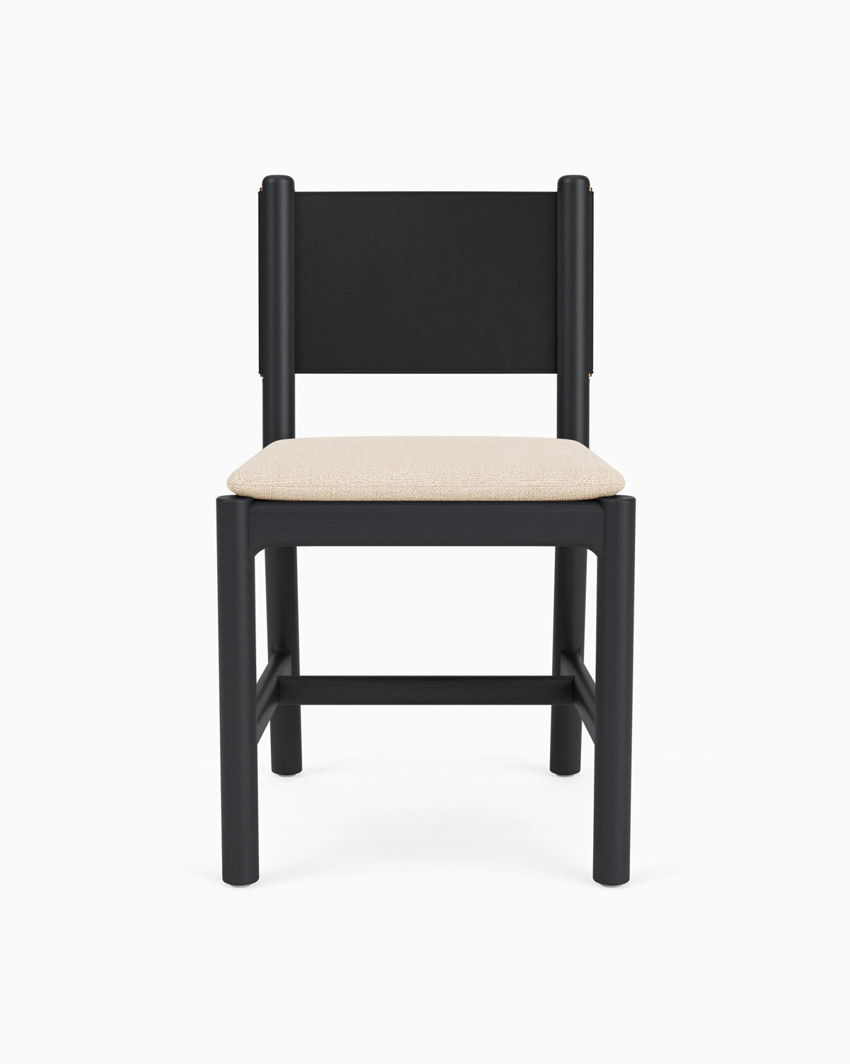Oat Woven Seat / Black Leather Back / Ebony Oak Frame