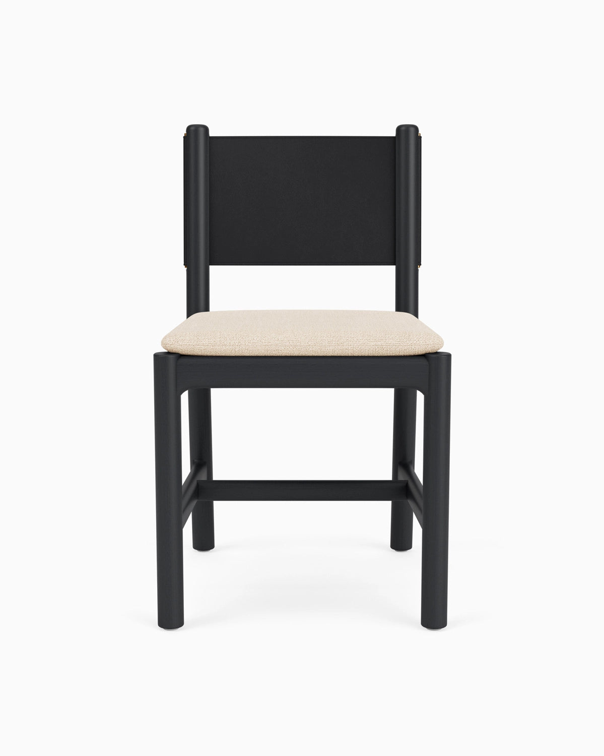 Oat Woven Seat / Black Leather Back / Ebony Oak Frame