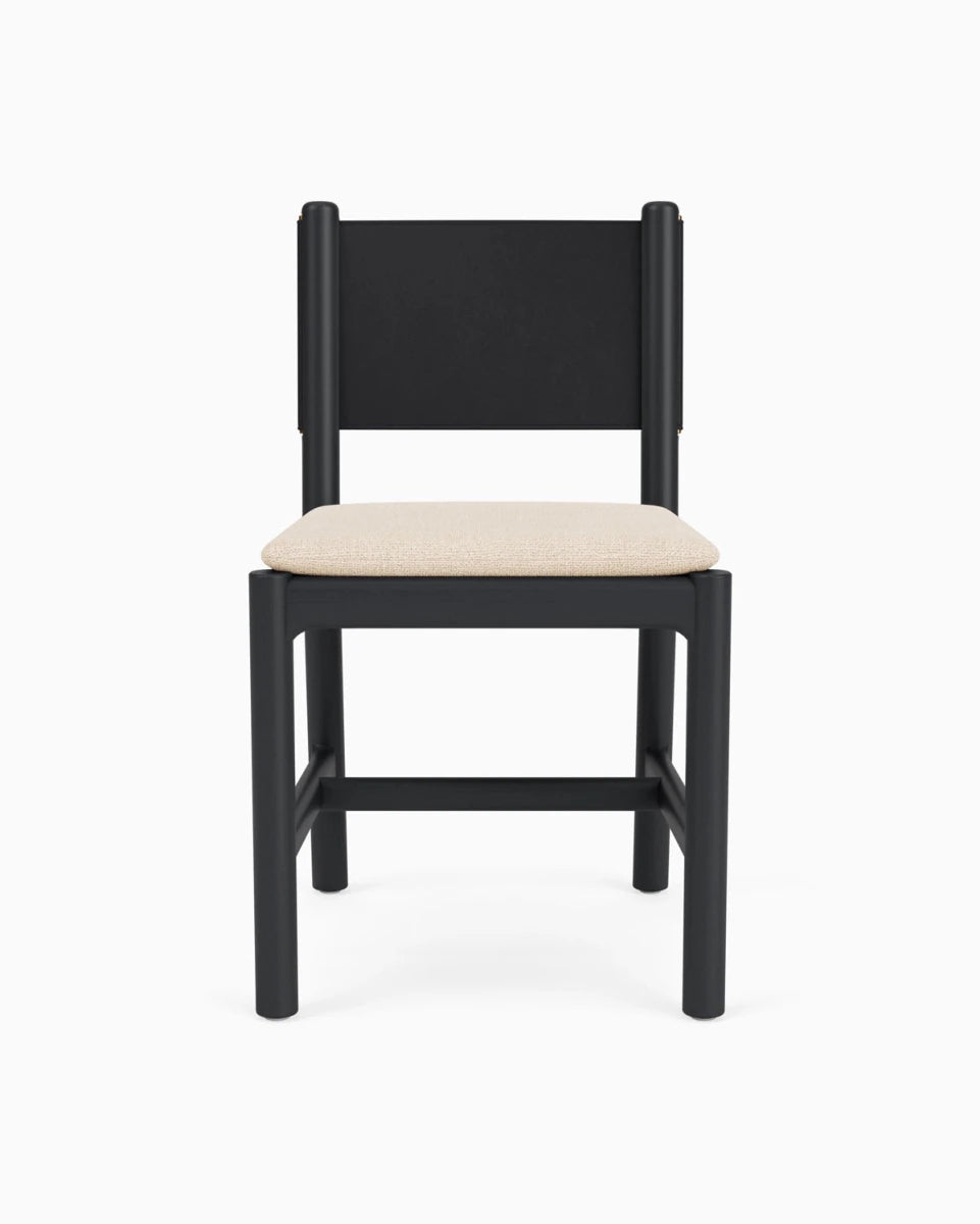 Oat Woven Seat / Black Leather Back / Ebony Oak Frame