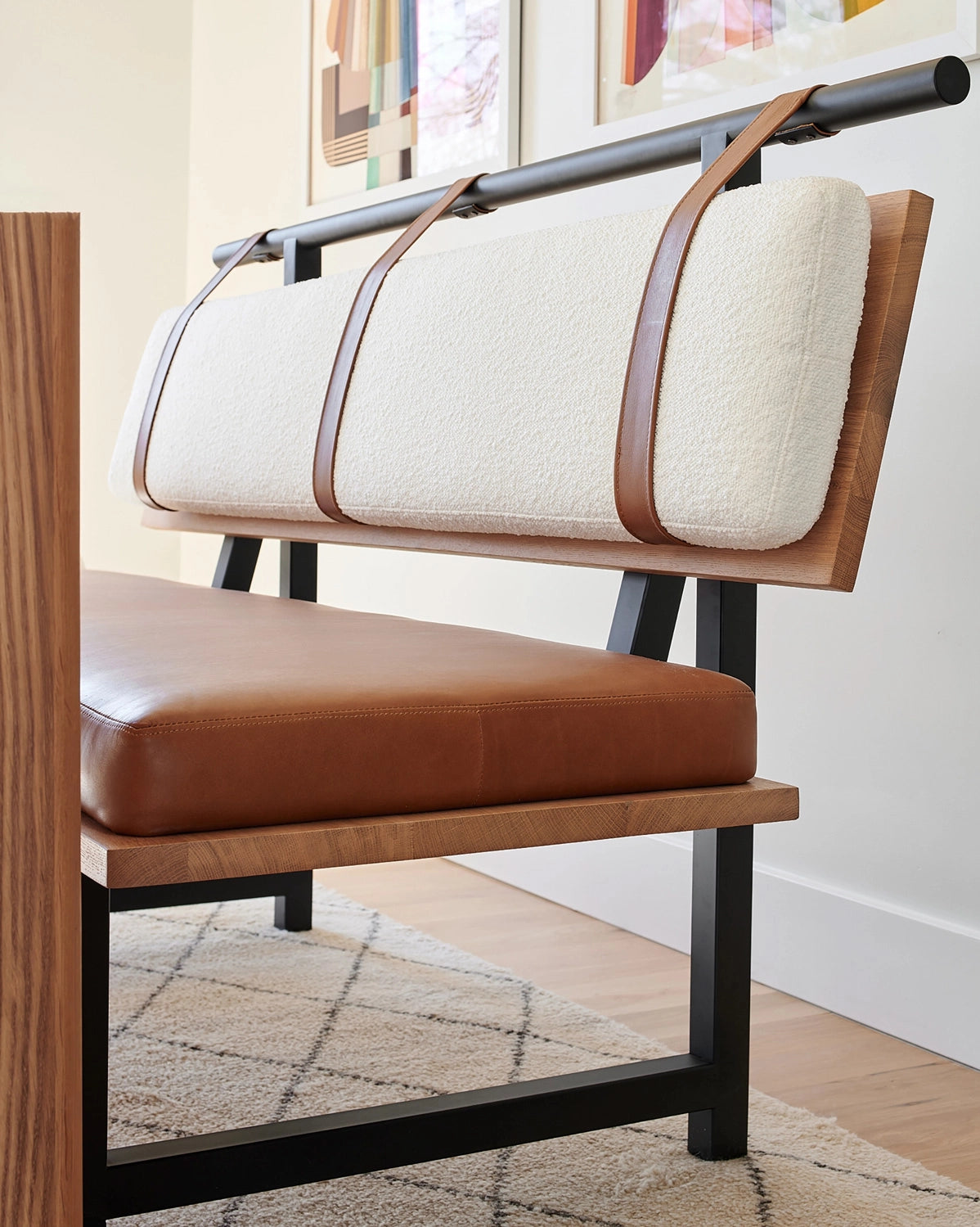 White Boucle / Saddle Leather / White Oak Deck / 60" Long