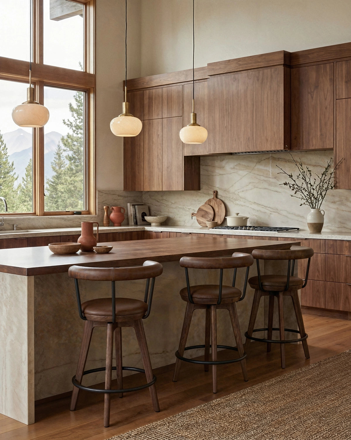 Chestnut Brown Leather / Walnut / Counter (25.5" Height)