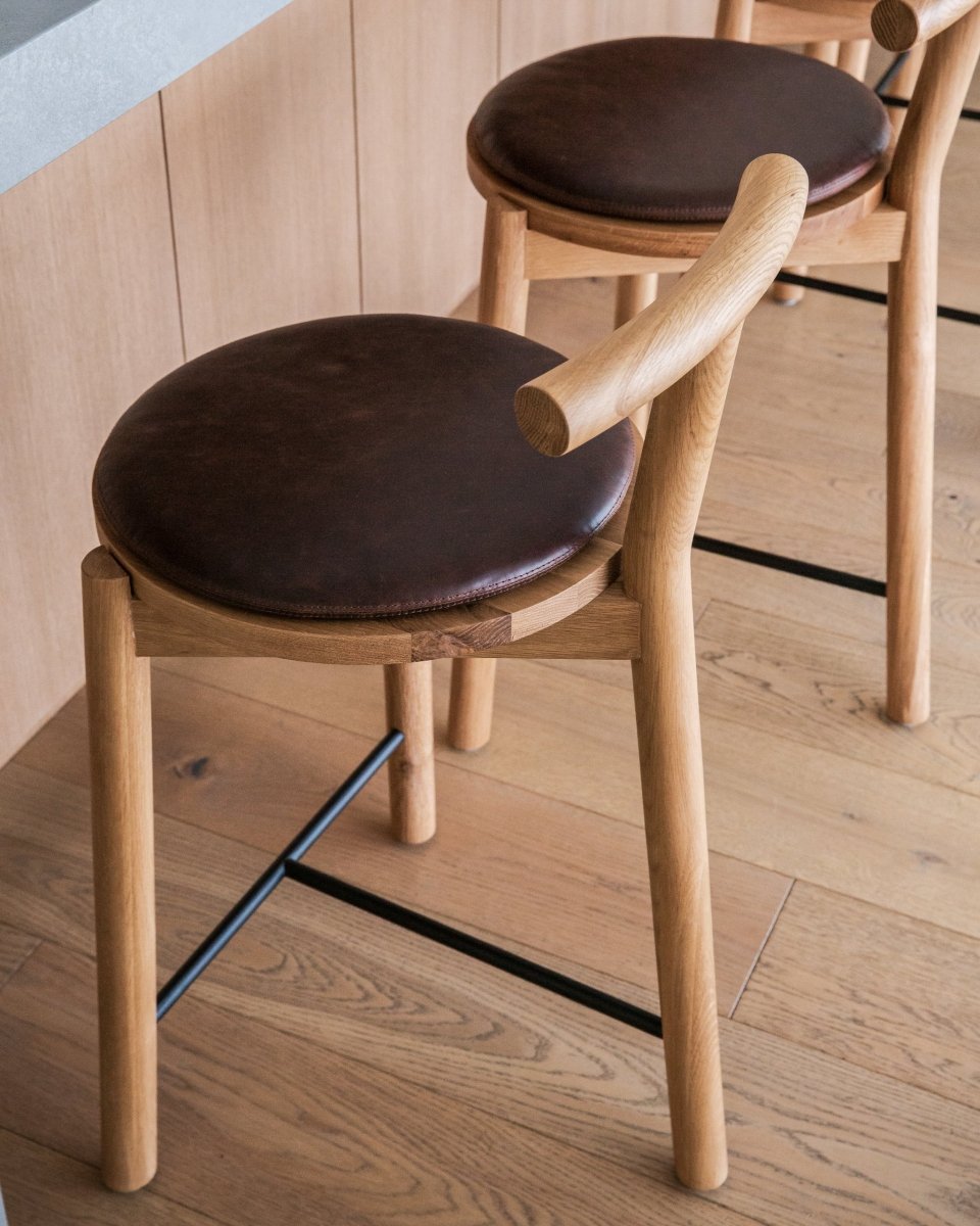 White Oak Frame / Maple Brown Leather Cushion / Counter (24" Height)
