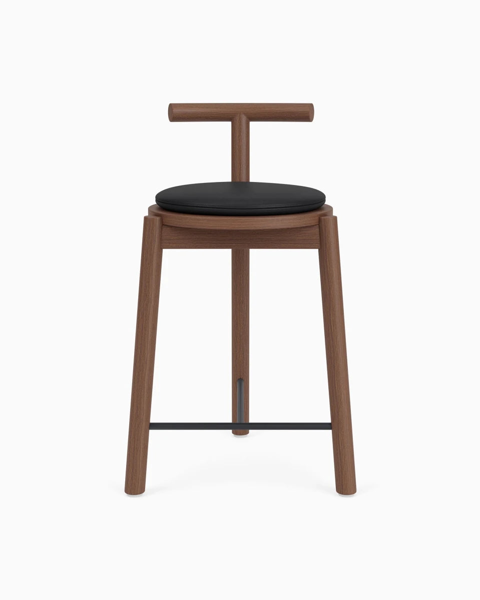 Walnut Frame / Black Leather Cushion / Counter (24" Height)