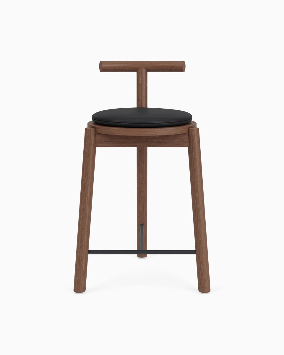 Walnut Frame / Black Leather Cushion / Counter (24" Height)