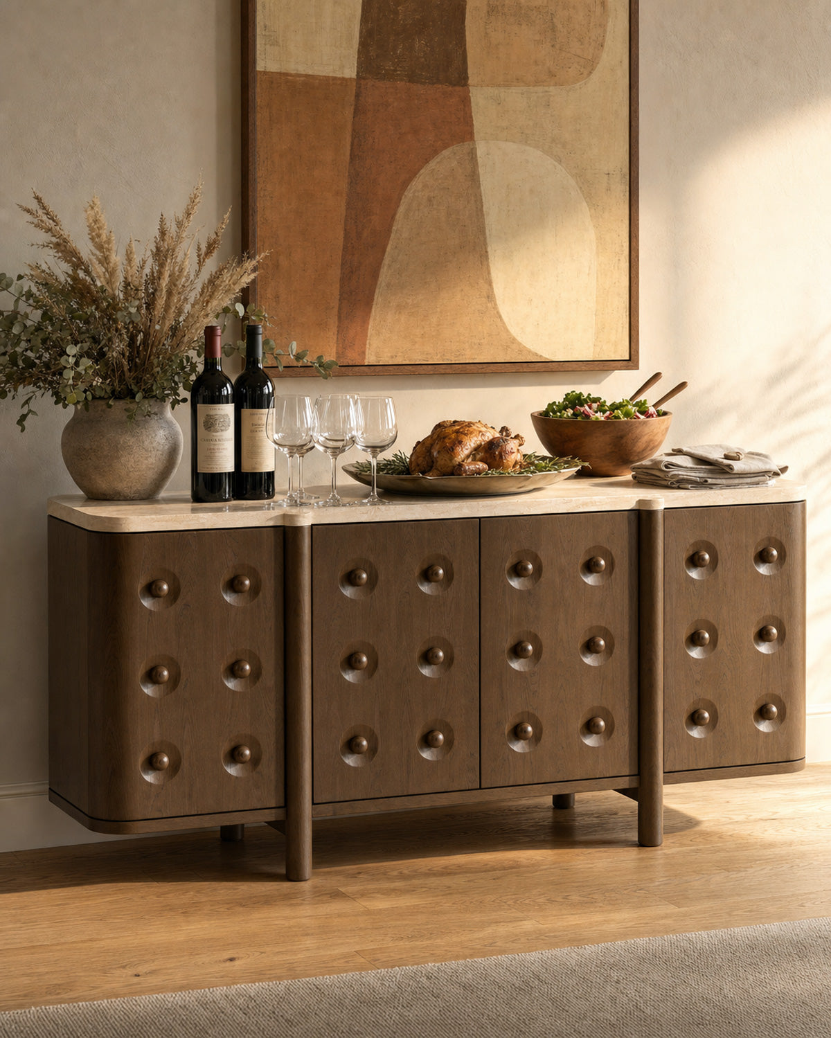 Espresso Oak / Travertine Top / 68"