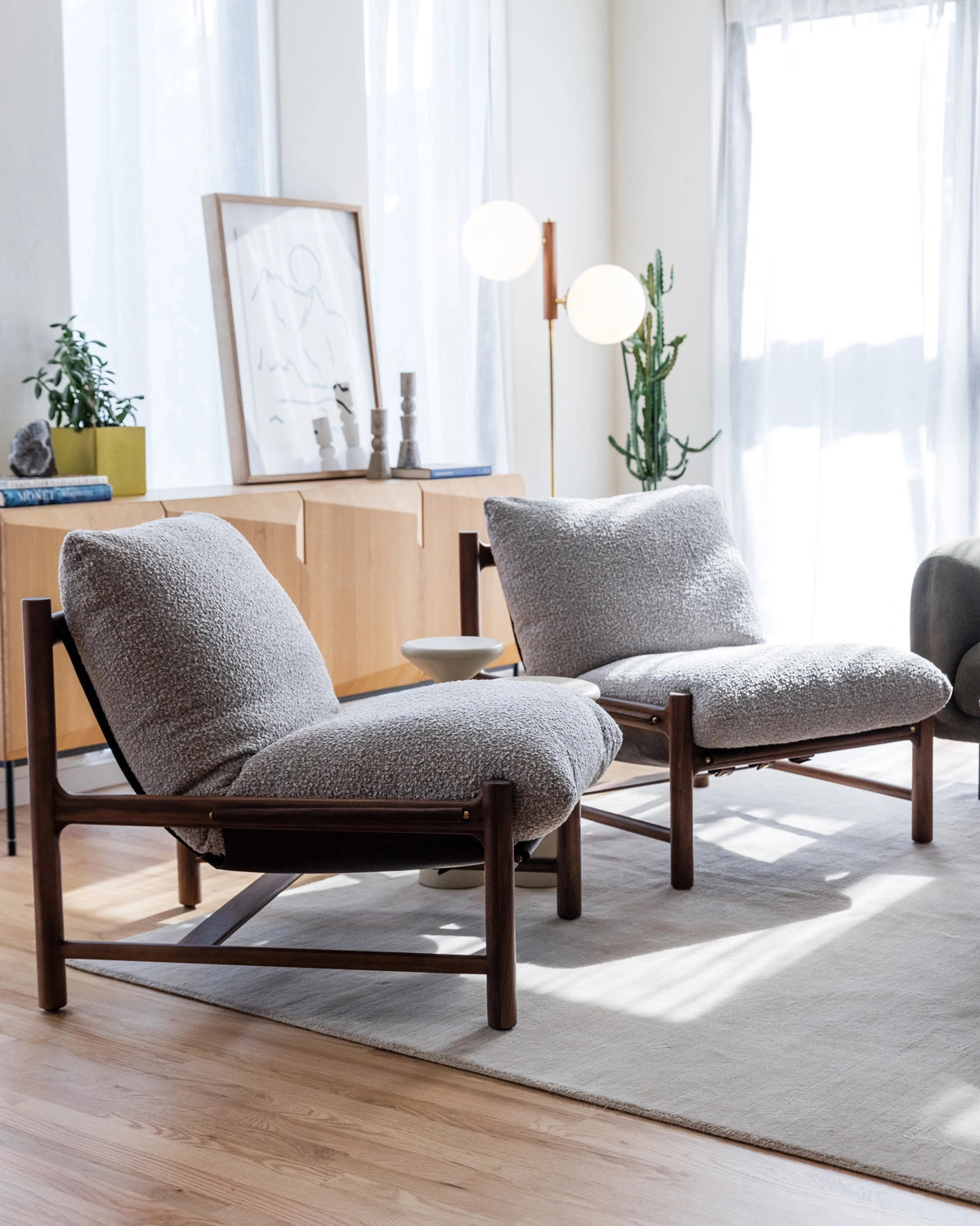 Stone Boucle / Maple Brown Leather / Walnut