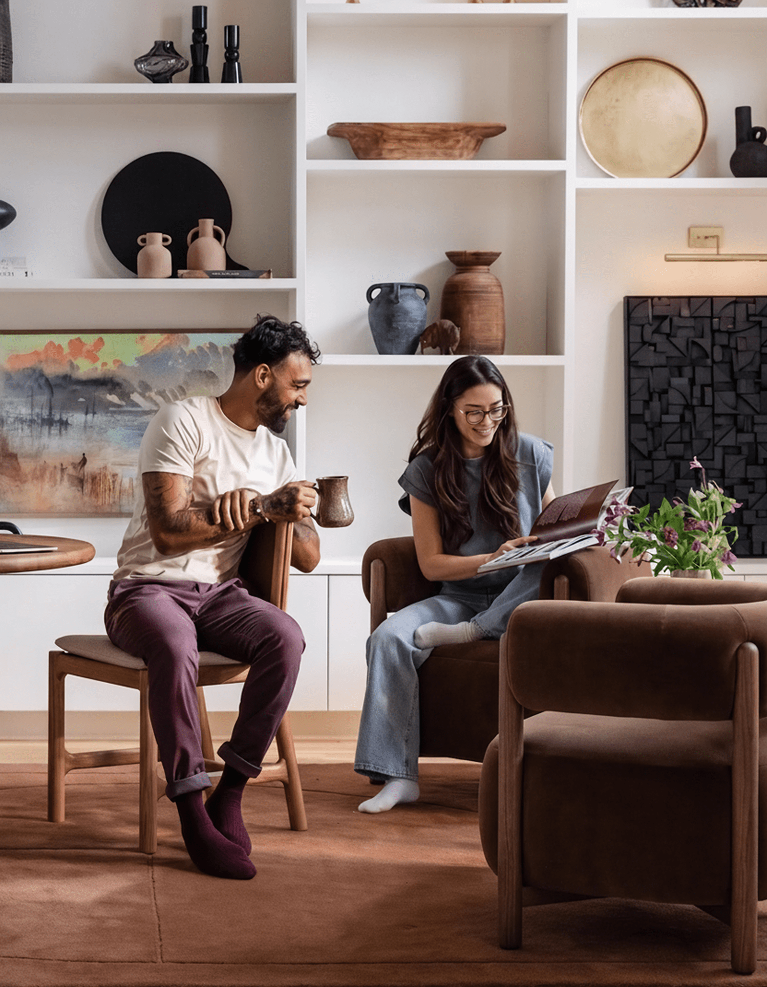 A man and woman having coffee together