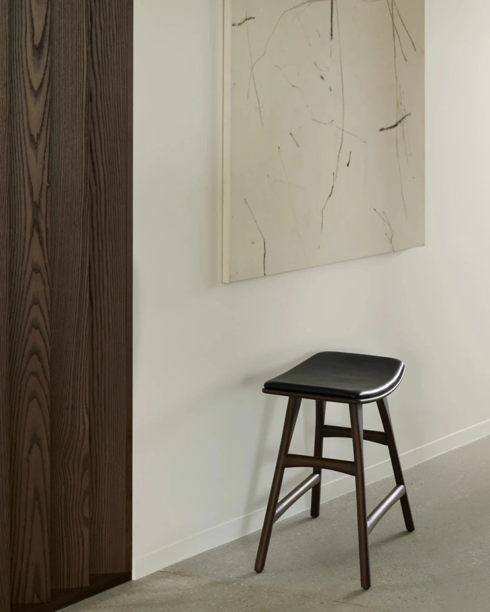 Brown Teak / Black Leather / Dining Height (19" Height)