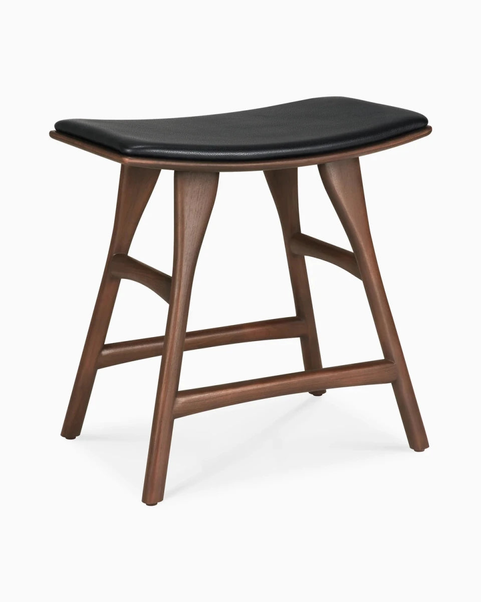 Brown Teak / Black Leather / Dining Height (19" Height)