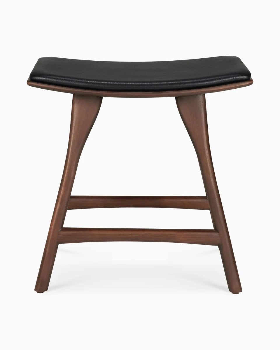 Brown Teak / Black Leather / Dining Height (19" Height)