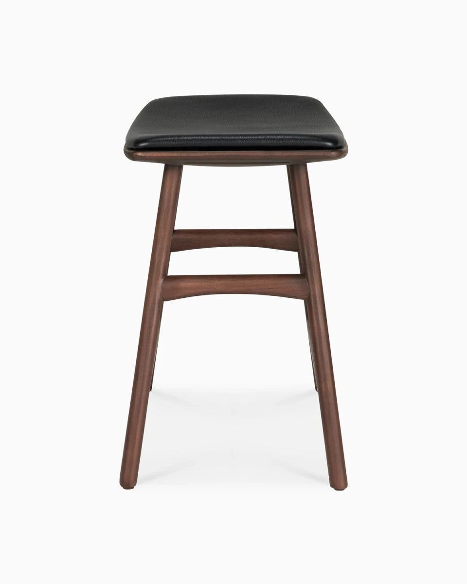 Brown Teak / Black Leather / Dining Height (19" Height)