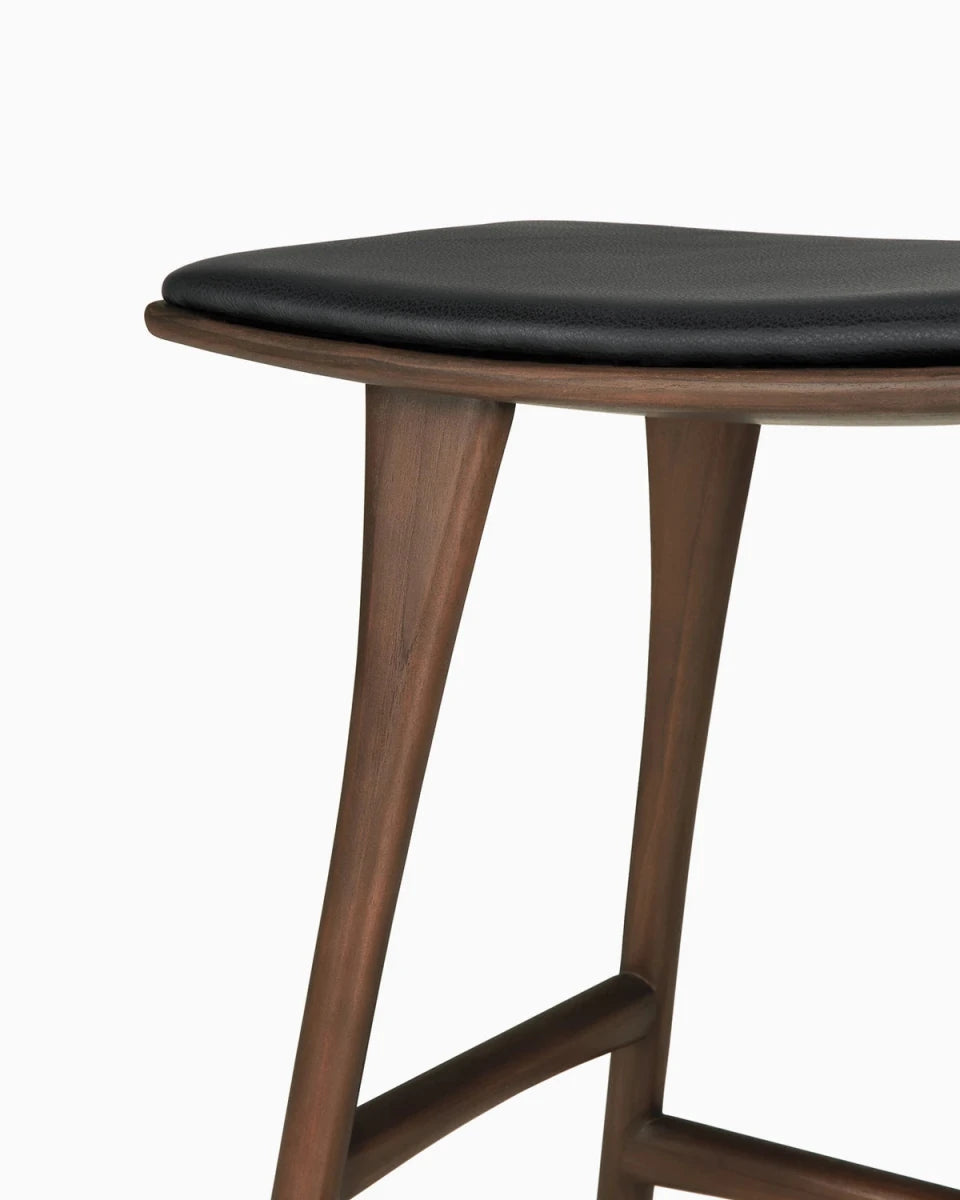 Brown Teak / Black Leather / Counter Height (26")