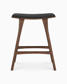 Brown Teak / Black Leather / Counter Height (26")