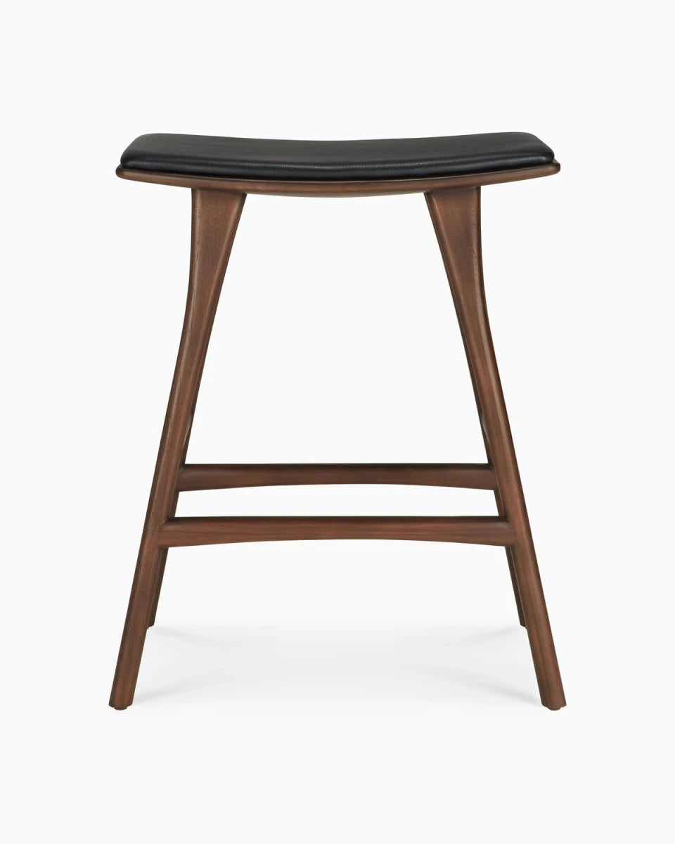 Brown Teak / Black Leather / Counter Height (26")