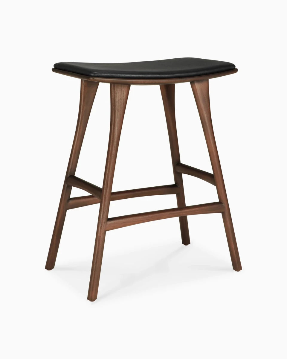 Brown Teak / Black Leather / Counter Height (26")