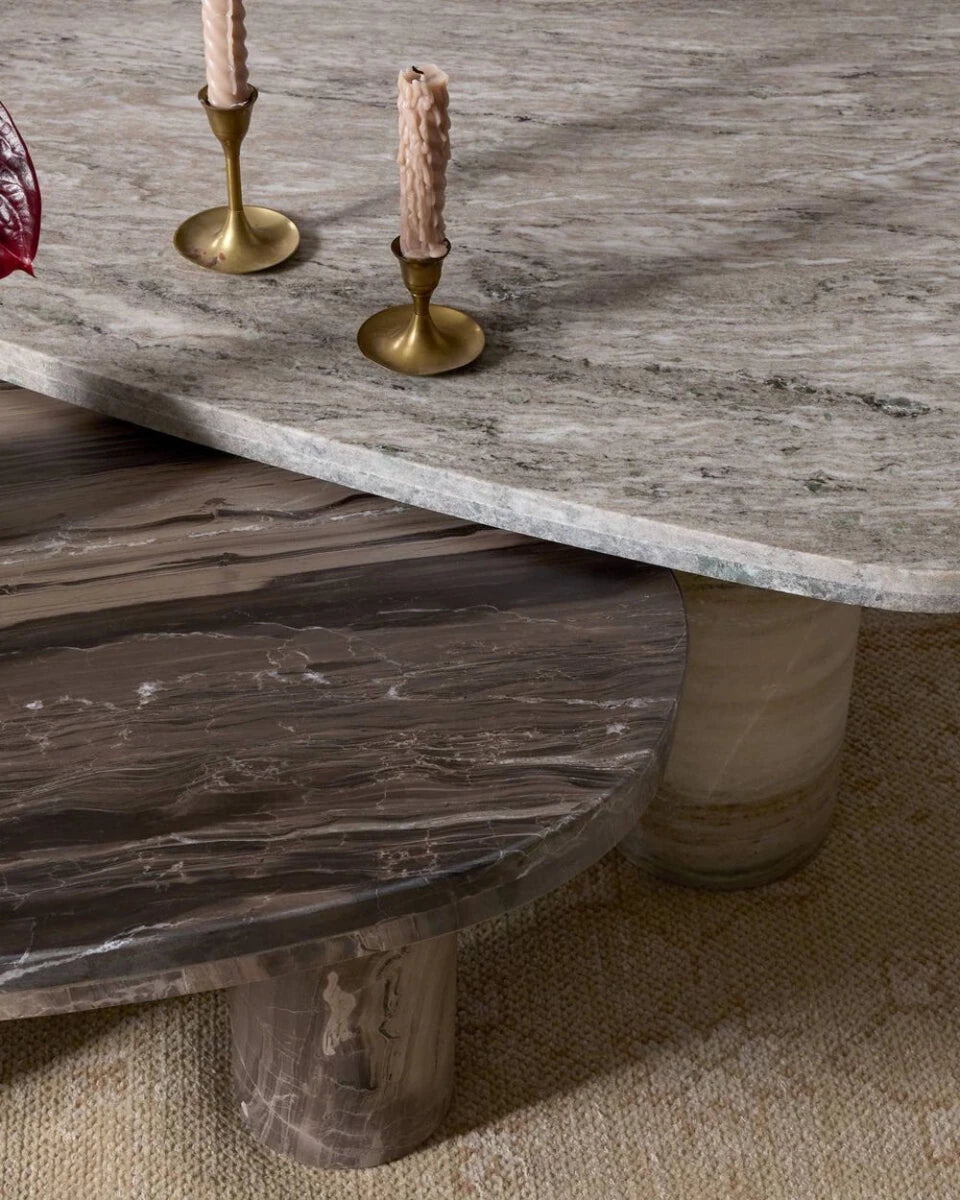 Large Antique White Marble + Small Rocky Brown Marble