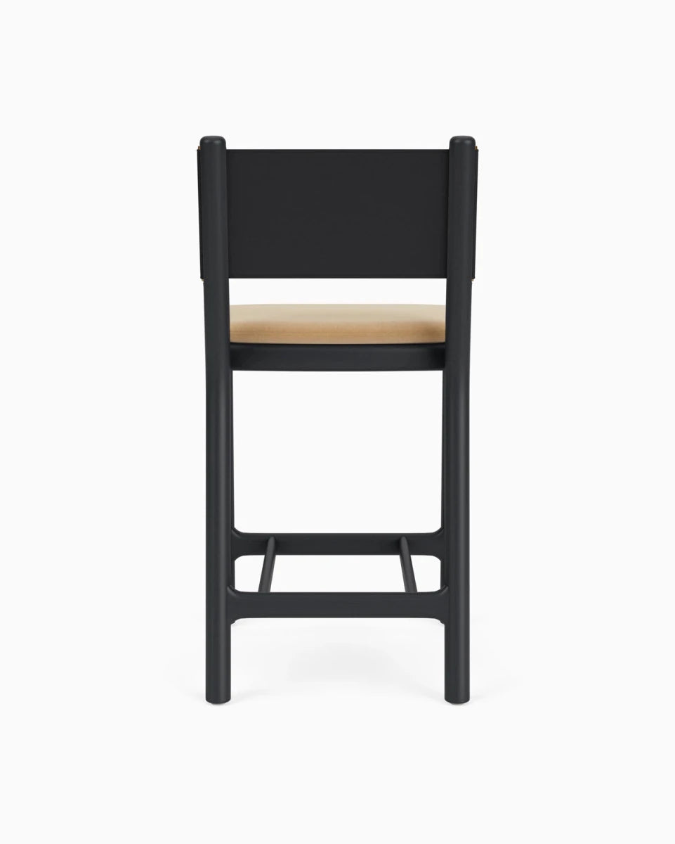 Caramel Velvet Seat / Black Leather Back / Ebony Oak Frame