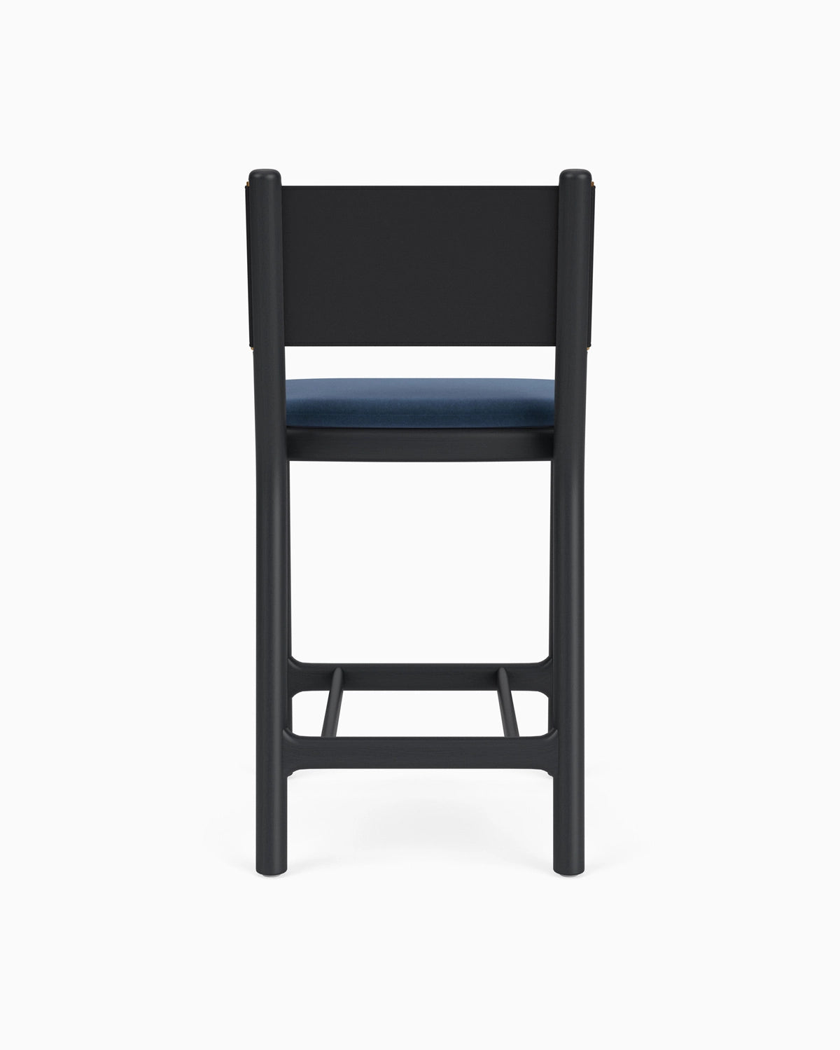 Denim Velvet Seat / Black Leather Back / Ebony Oak Frame