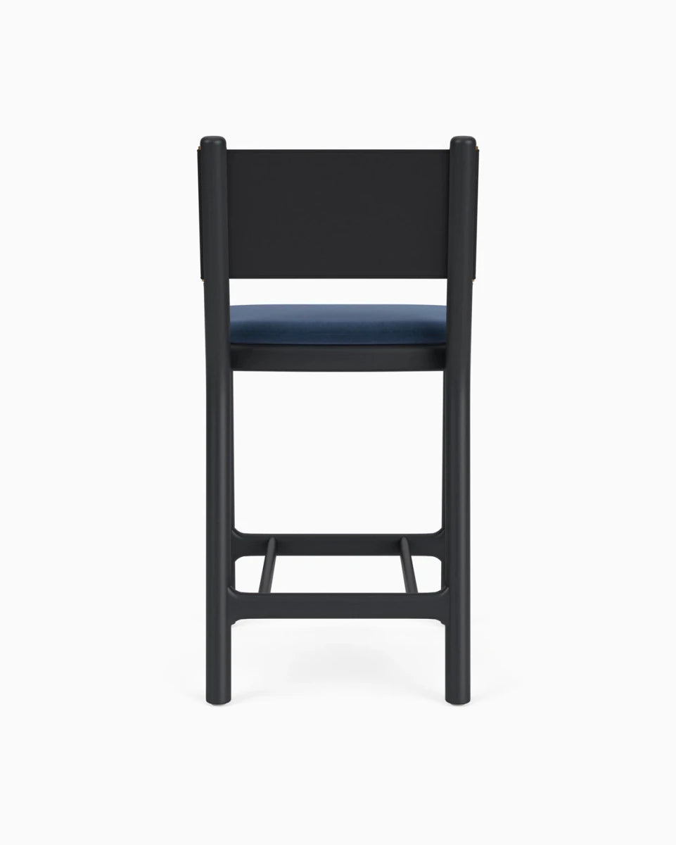 Denim Velvet Seat / Black Leather Back / Ebony Oak Frame