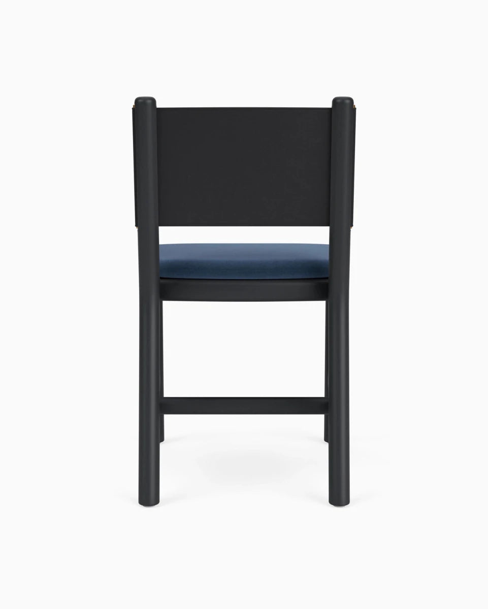 Denim Velvet Seat / Black Leather Back / Ebony Oak Frame