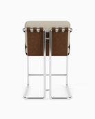 Flax Linen Seat / Chestnut Leather Sling / Polished Steel / Counter (24.5" Height)