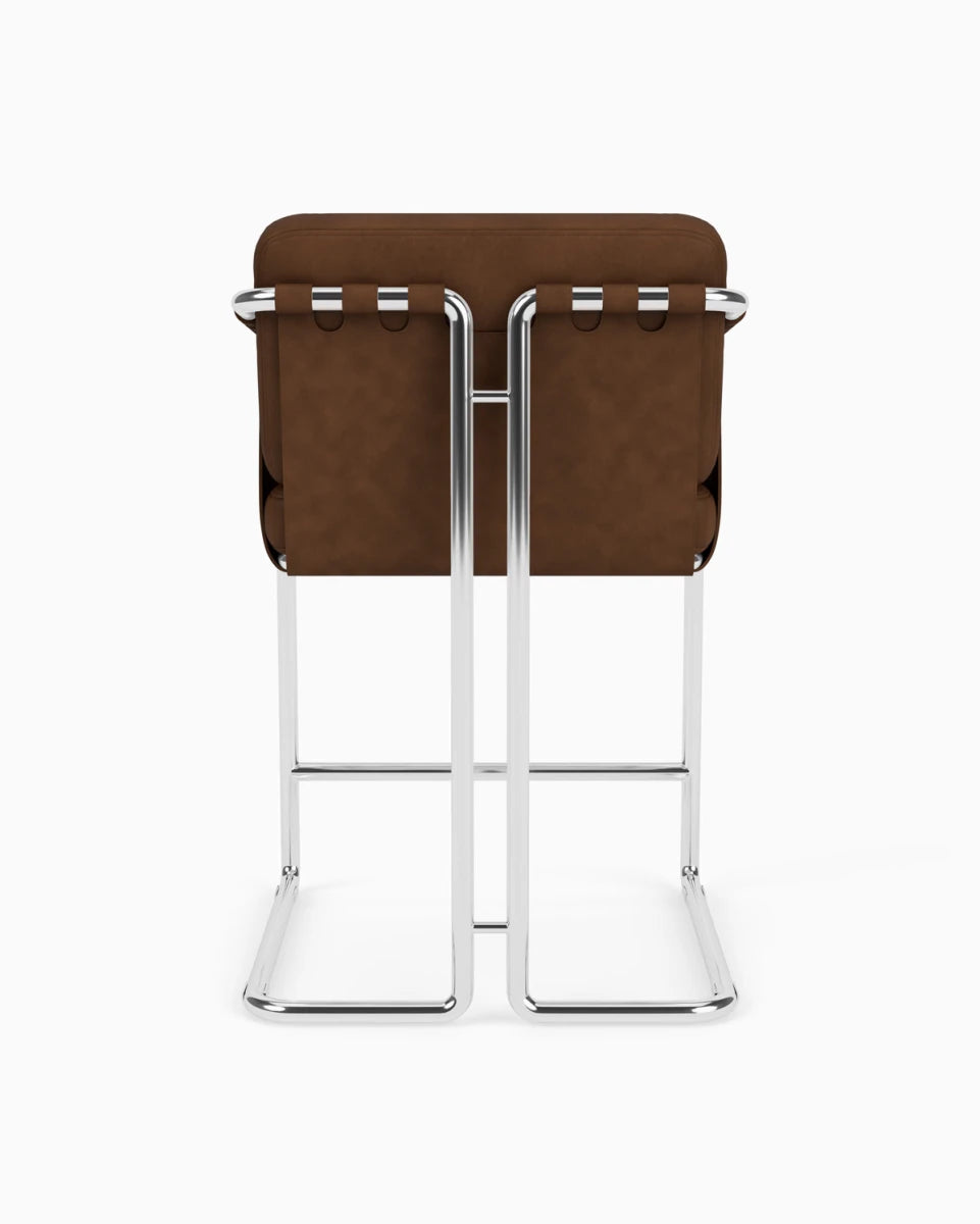 Chestnut Leather Seat / Chestnut Leather Sling / Polished Steel / Counter (24.5" Height)