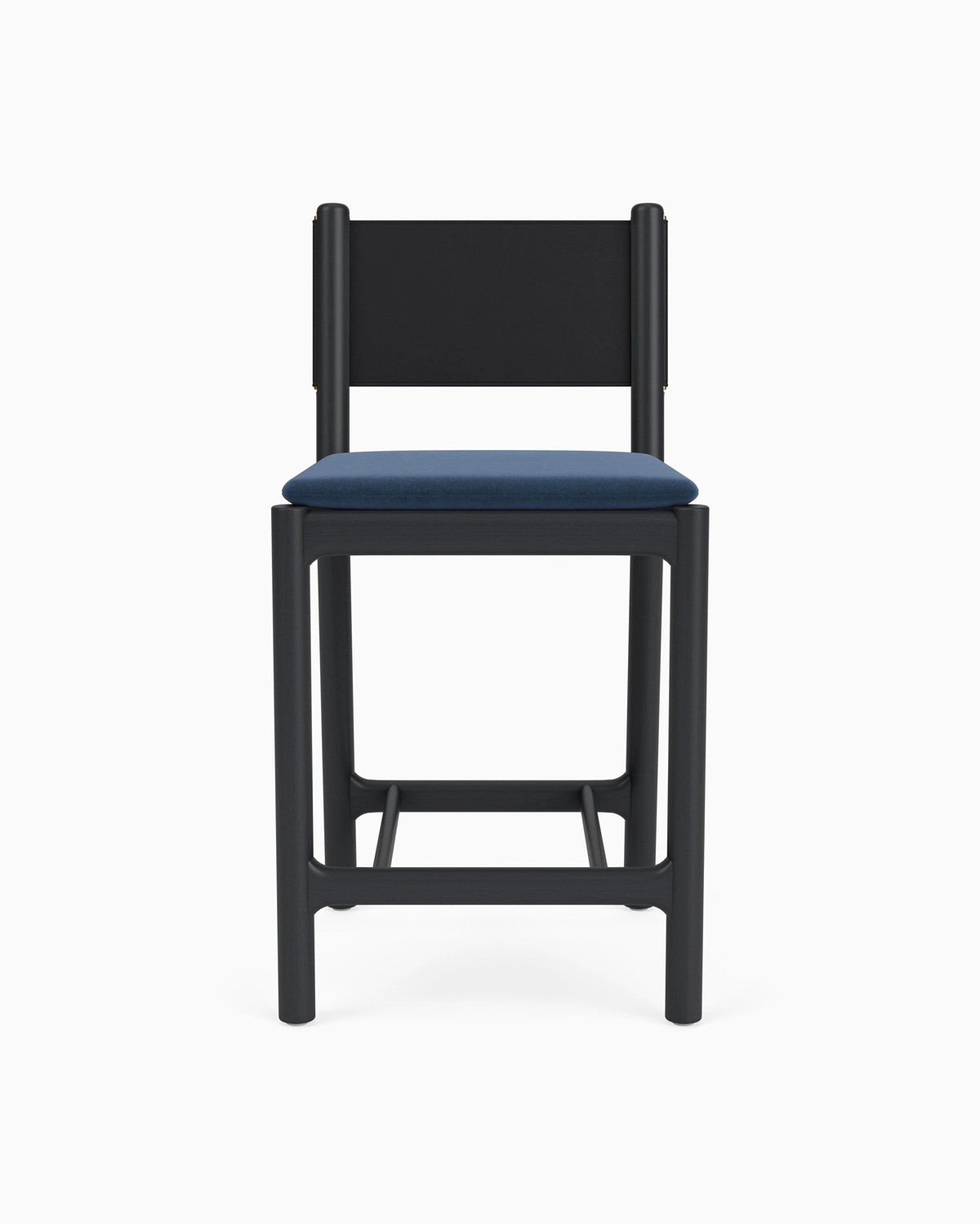 Denim Velvet Seat / Black Leather Back / Ebony Oak Frame