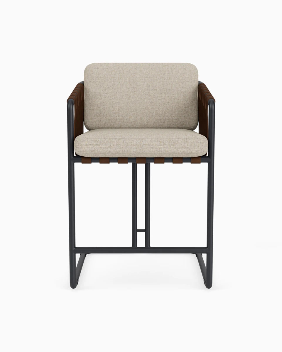 Flax Linen Seat / Chestnut Leather Sling / Matte Black / Counter (24.5" Height)