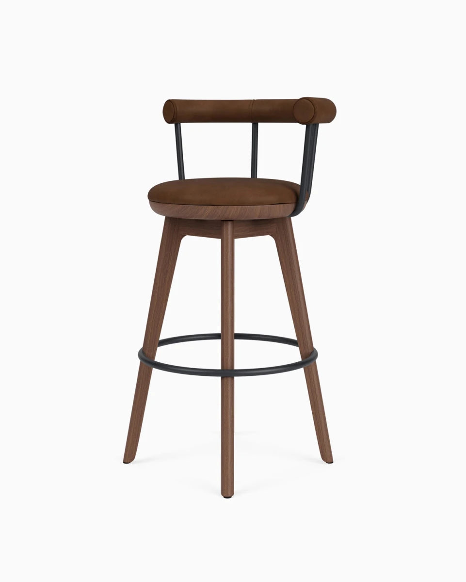 Chestnut Brown Leather / Walnut / Bar (31" Height)