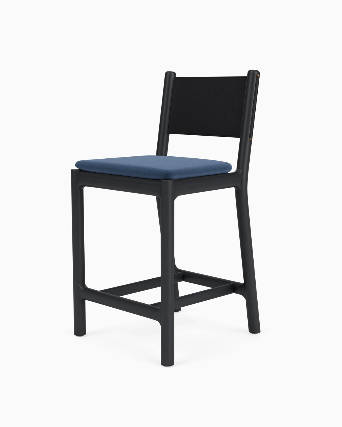 Denim Velvet Seat / Black Leather Back / Ebony Oak Frame