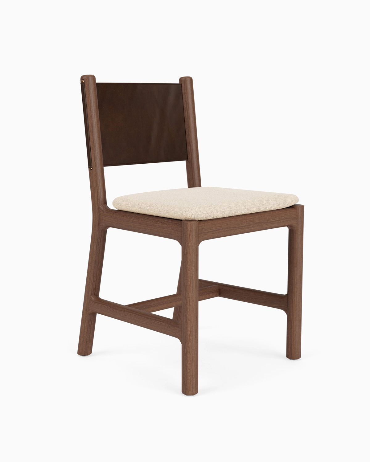 Oat Woven Seat / Maple Brown Leather Back / Walnut Frame