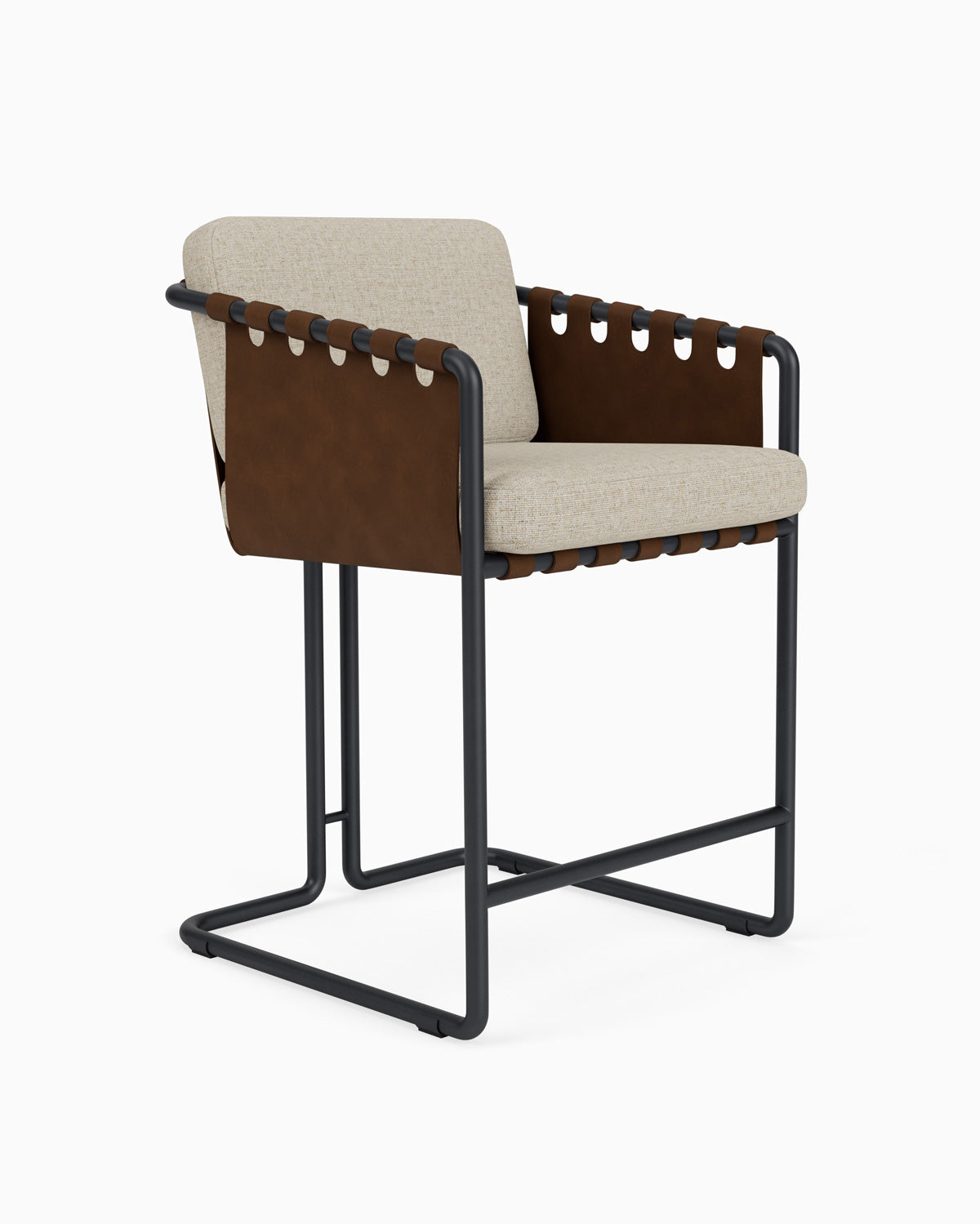 Flax Linen Seat / Chestnut Leather Sling / Matte Black / Counter (24.5" Height)