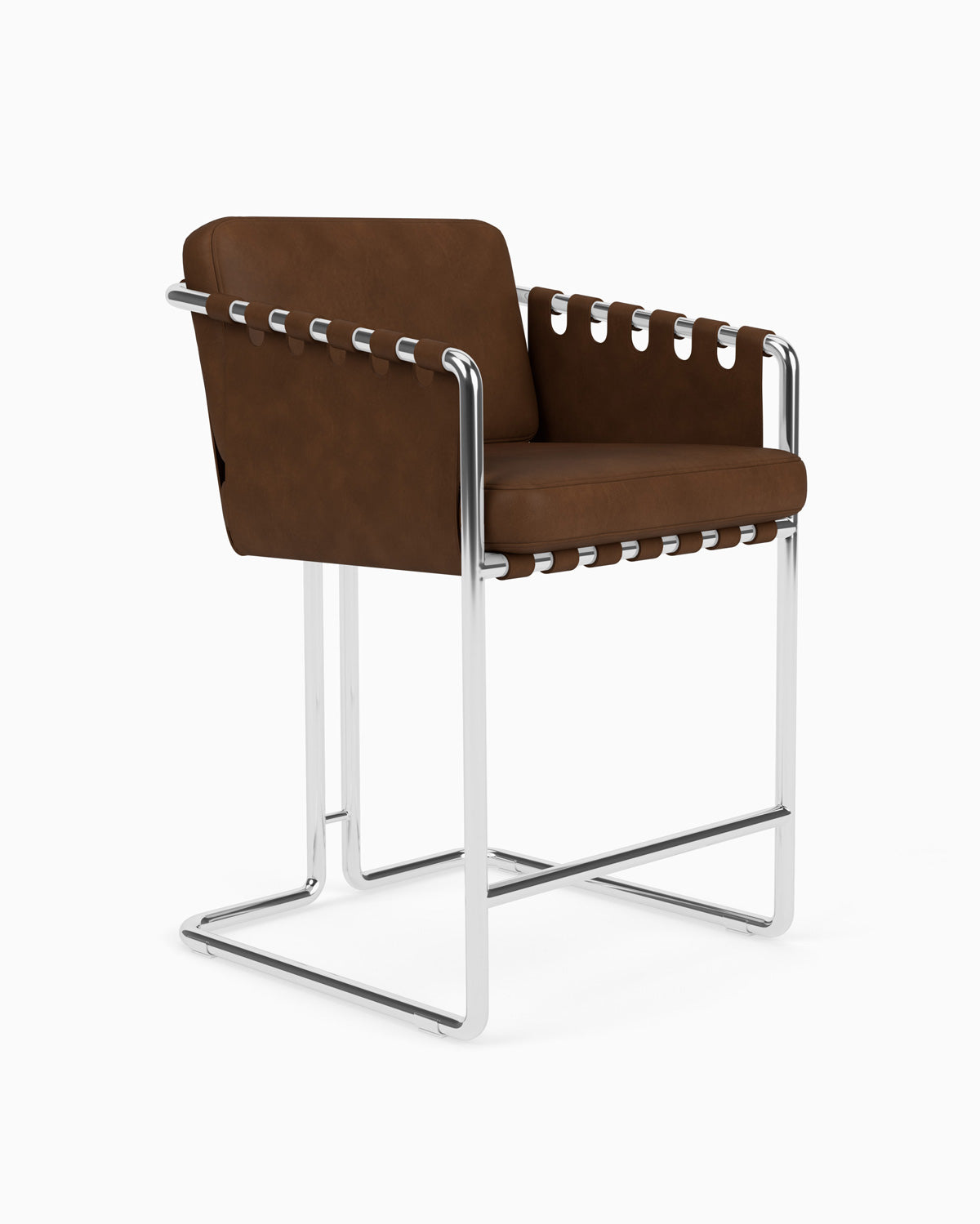 Chestnut Leather Seat / Chestnut Leather Sling / Polished Steel / Counter (24.5" Height)