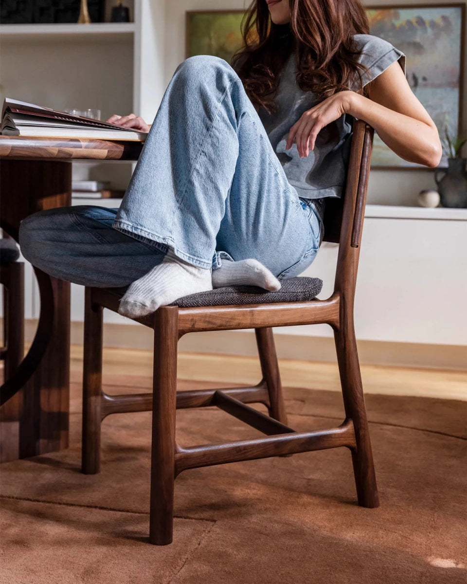 Ember Grey Seat / Maple Brown Leather Back / Walnut Frame